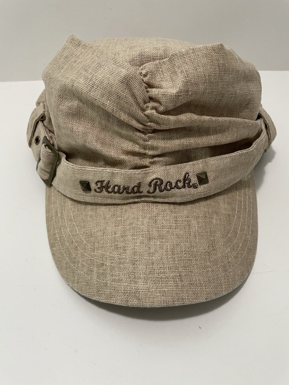 Women's Hard Rock Cafe Beanie Cap Logo Khaki Beige Adjustable Hat